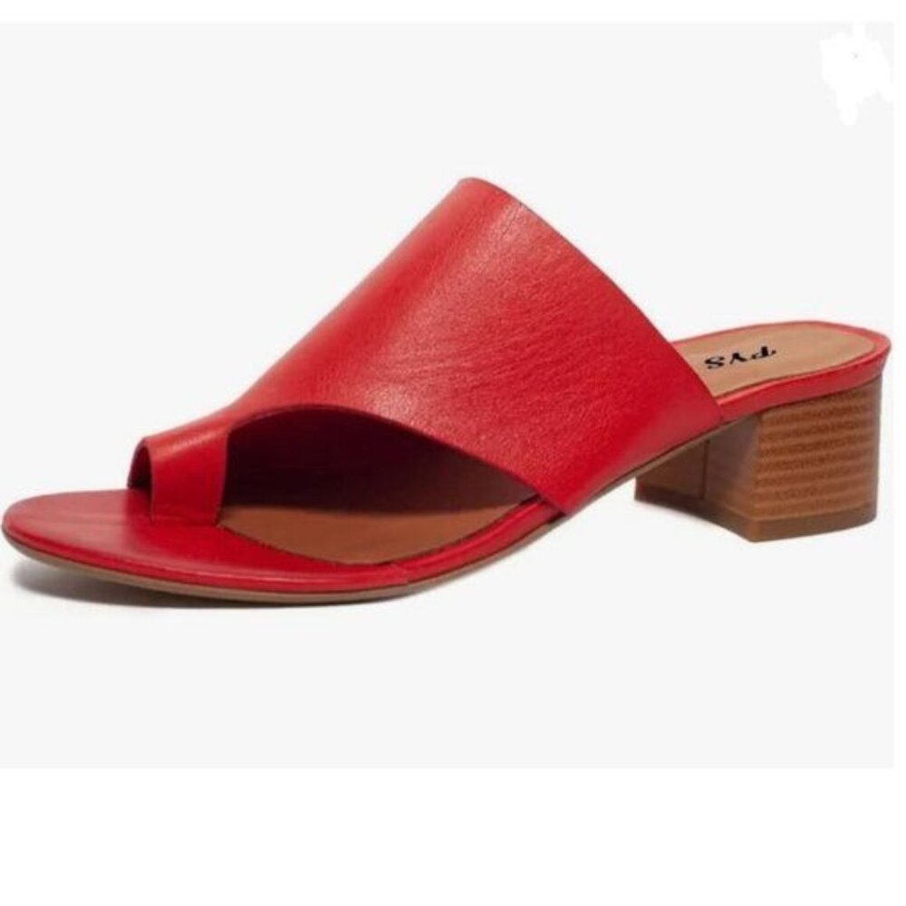 FYS Red Open Toe Slip On Mules Low Block Heel Strappy Slide Sandals Dress Shoes